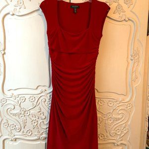 Lauren Ralph Lauren Red Jersey Ruched Body Con Dress